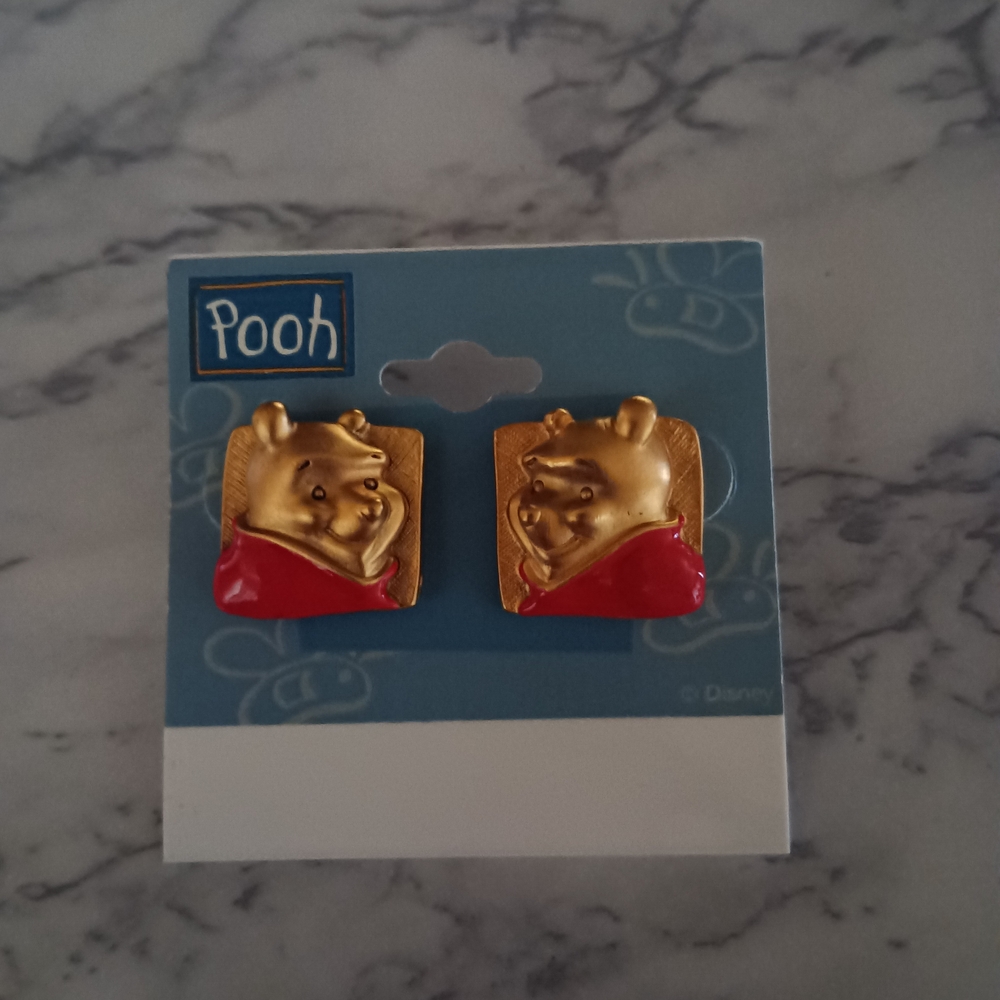 Vintage Disney Pooh Gold and Red Stud Earrings